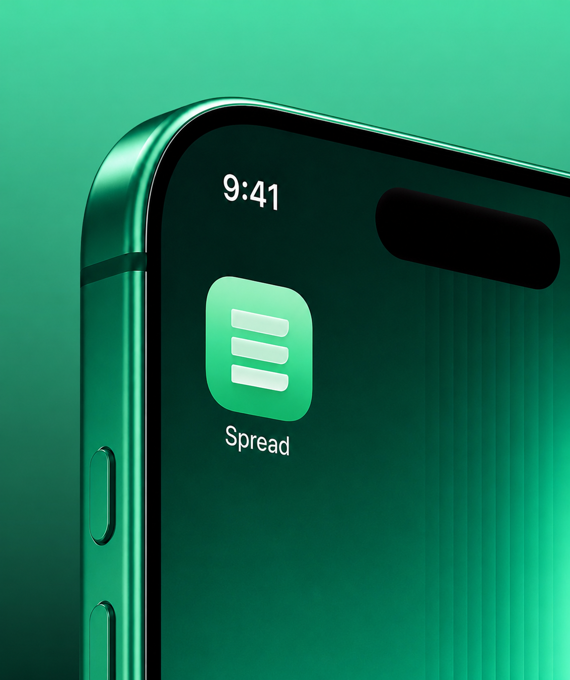 Close-up of the Spread app icon on a green phone home screen.