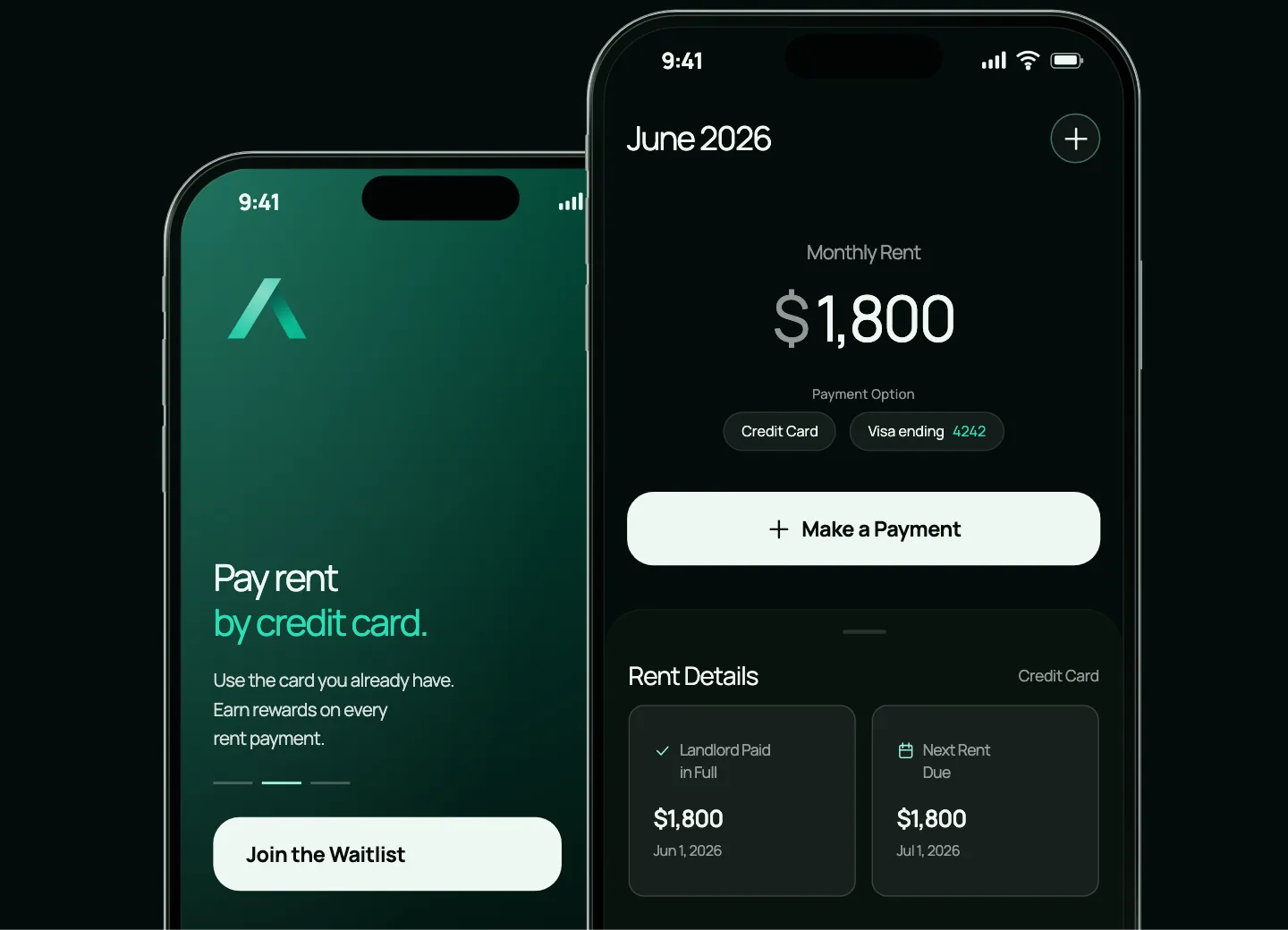 Spread mobile app showing an upfront payment and current balance.
