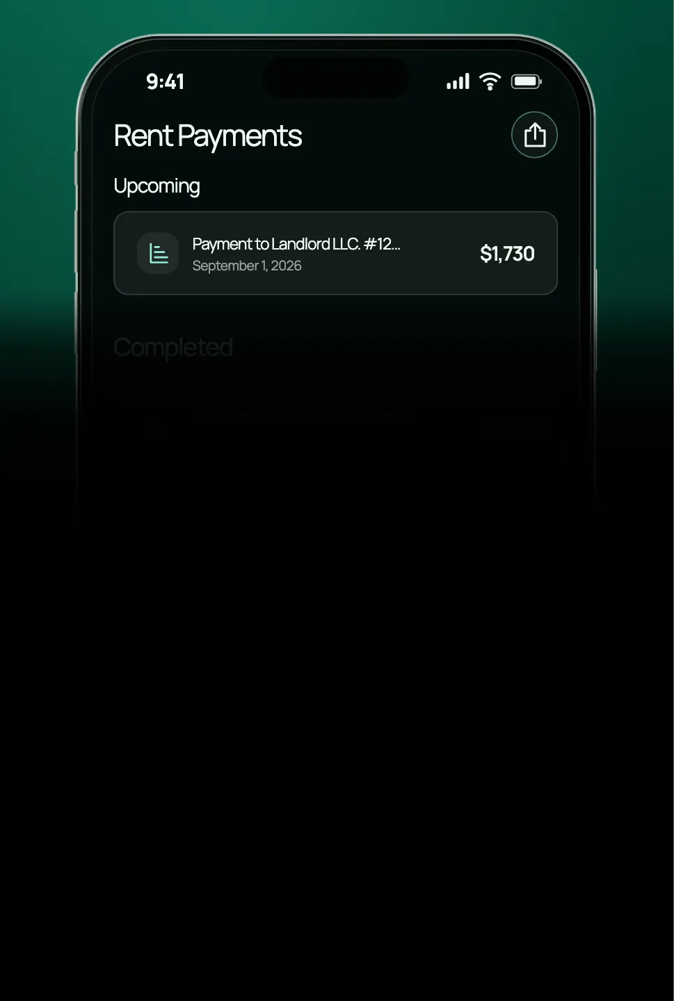 Spread rent payment history showing upcoming and completed payments.